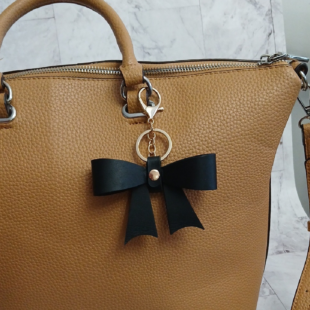 Genuine Leather Black Bow Handbag Charm